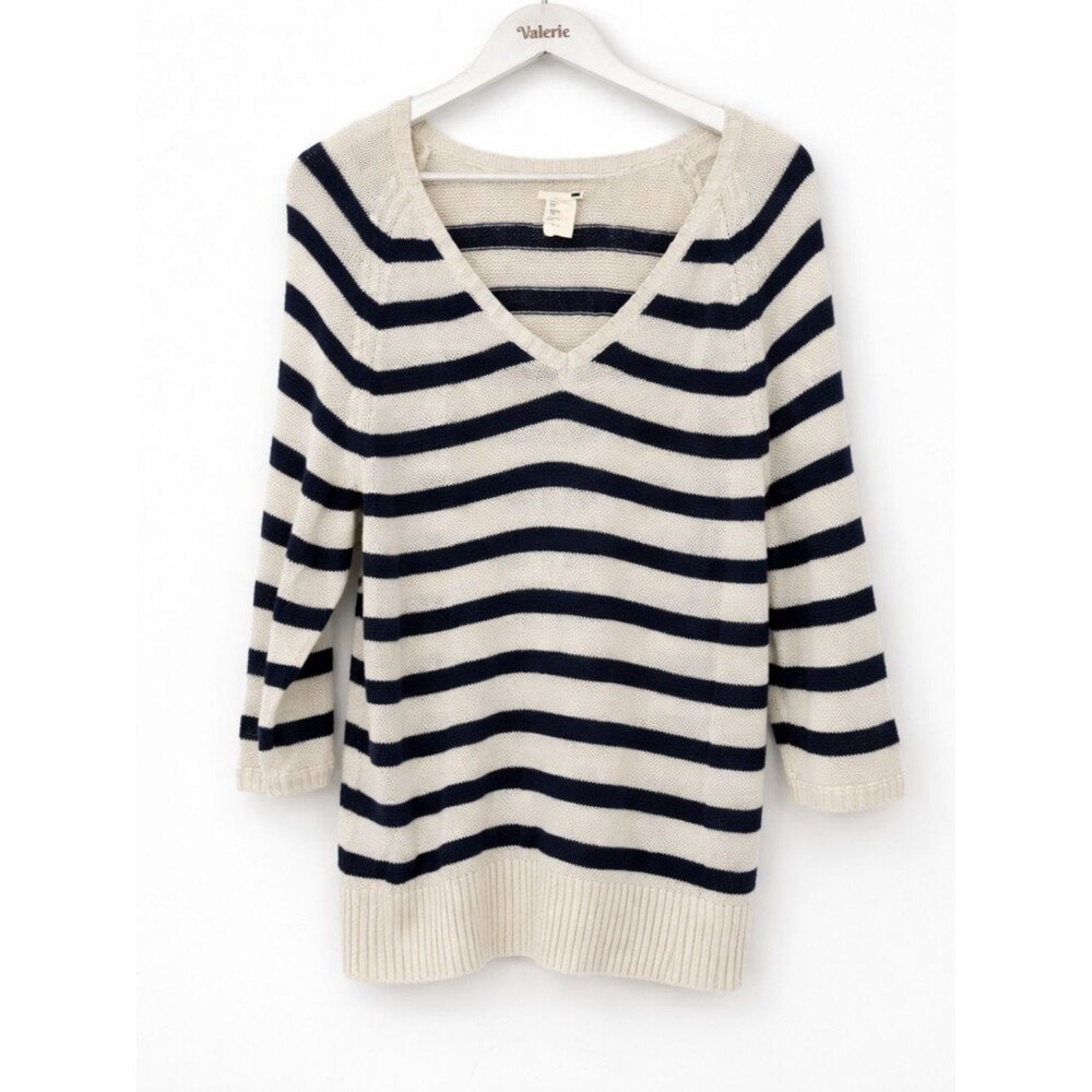 Levi's Striped Nautical Sweater V Neckline 3/4 Sleeve Cream & Navy Size XL